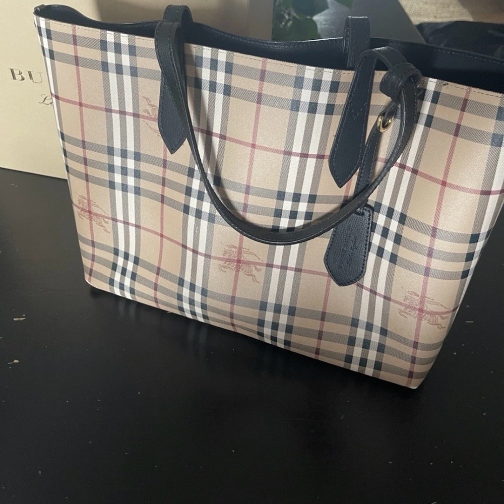 Burberry reversible leather medium Haymarket Chec… - image 1